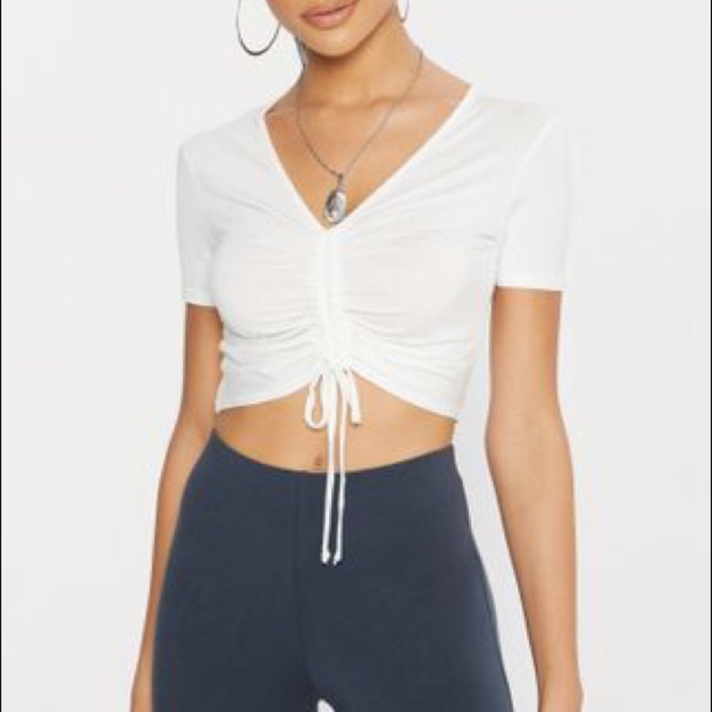 White  jersey rutched crop top